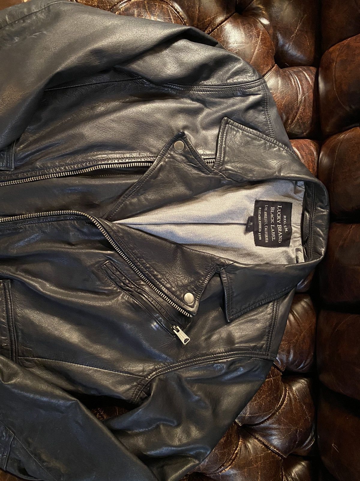 Lucky brand black label leather retailer jacket