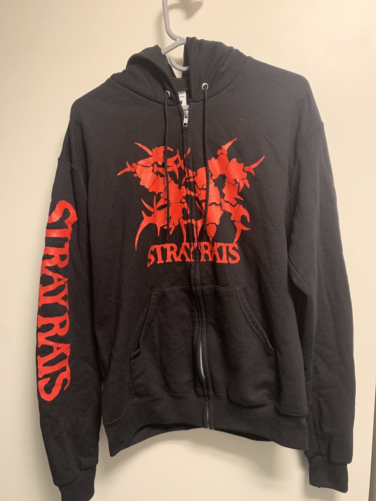 image of Stray Rats Zip Up Hoodie in Black Red, Men's (Size Medium)