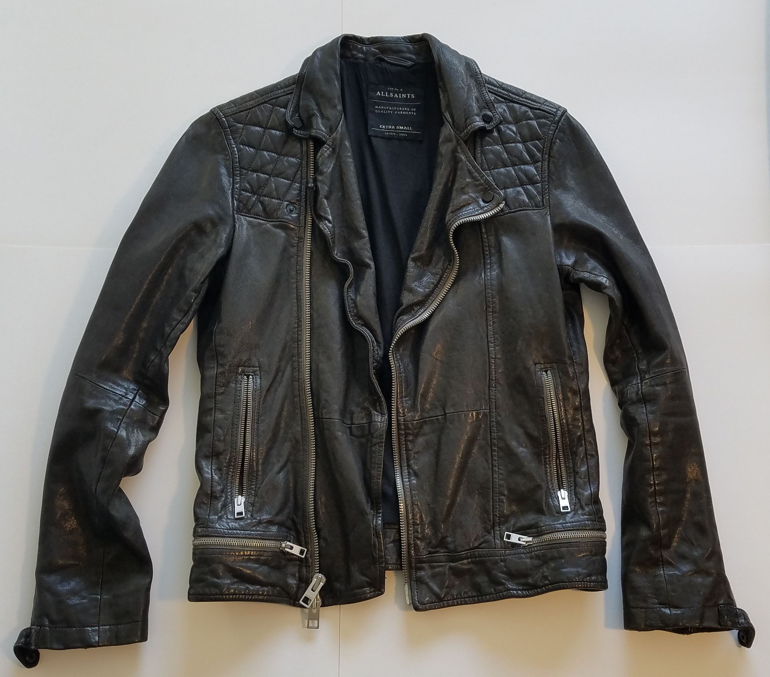 Allsaints ALL SAINTS Conroy Leather Biker Jacket Ink Black - Size XS ...