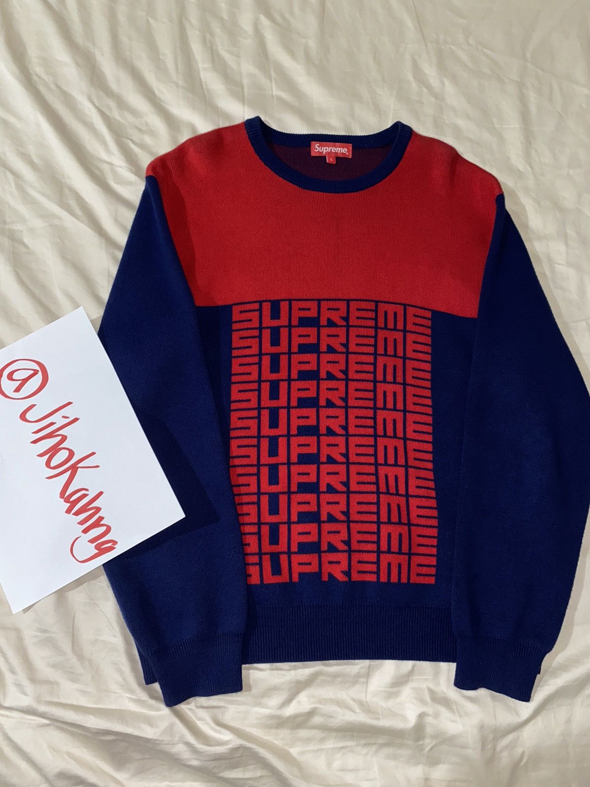 Supreme logo repeat outlet sweater Medium