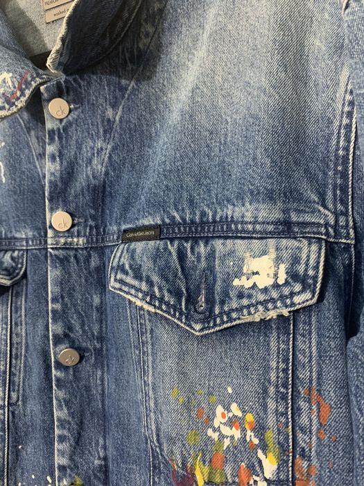 Calvin Klein mens calvin klein paint splatter Denim Jacket Grailed