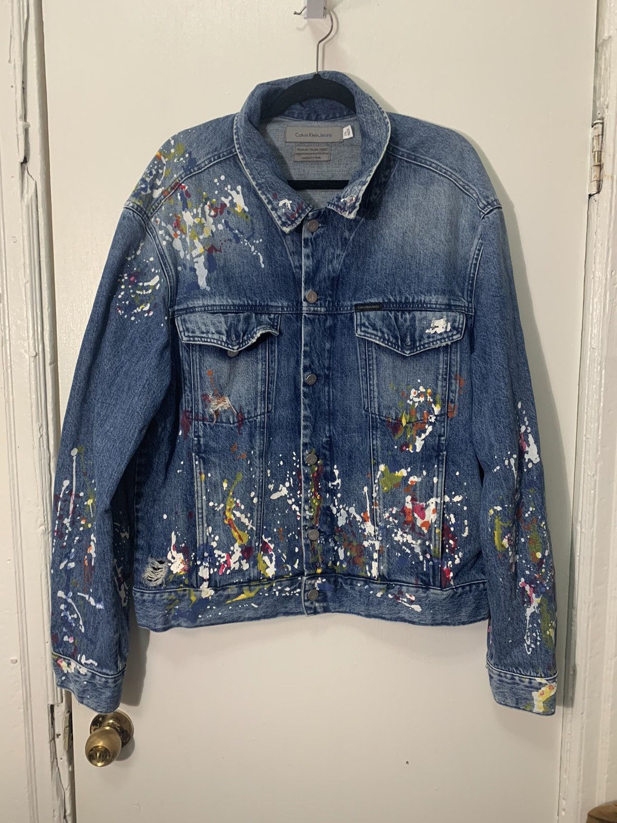 Calvin Klein mens calvin klein paint splatter Denim Jacket Grailed