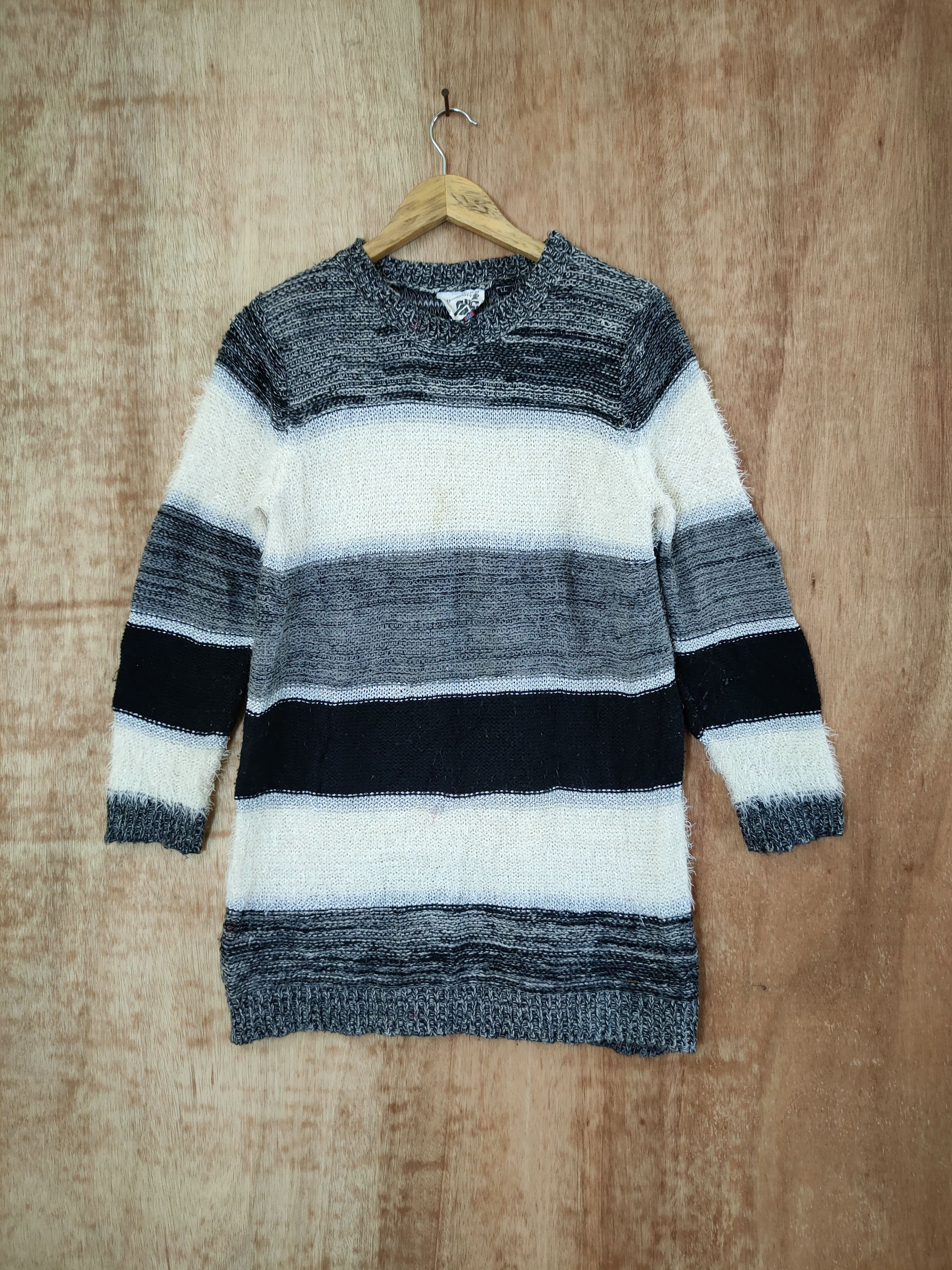 image of Aran Isles Knitwear x Coloured Cable Knit Sweater Hk Work London Stripe Mohair Fur Shaggy Knitwear 