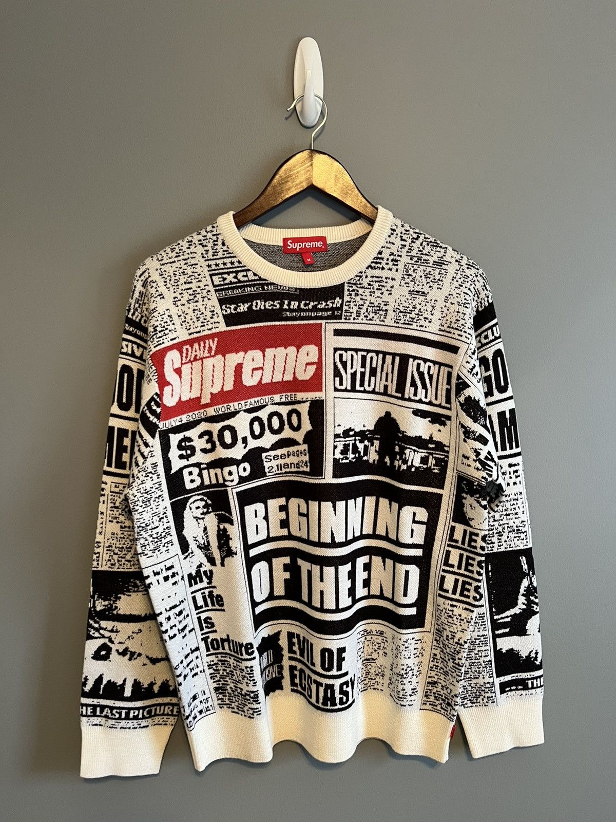 Supreme Supreme Newsprint Sweater | Grailed