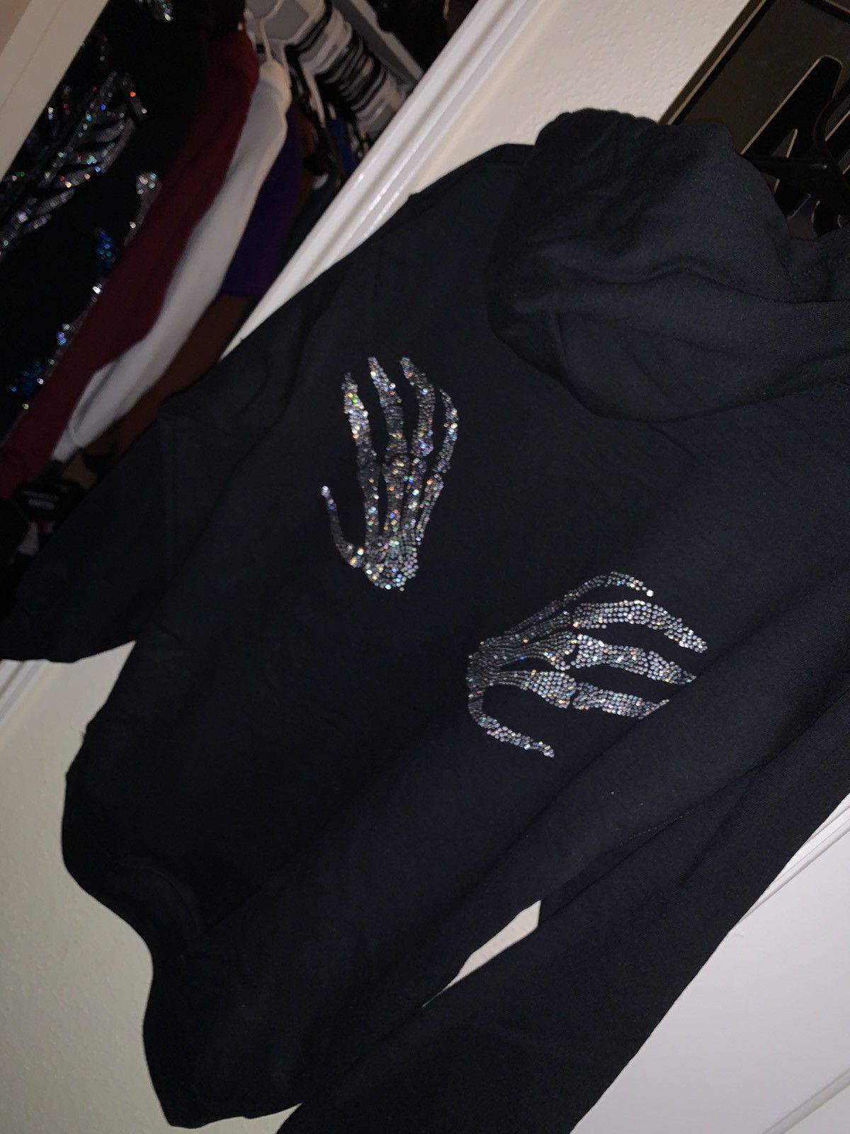 Vintage Rhinestones Skeleton Hands and Cross Hoodie Size US M / EU 48-50 / 2 - 2 Thumbnail