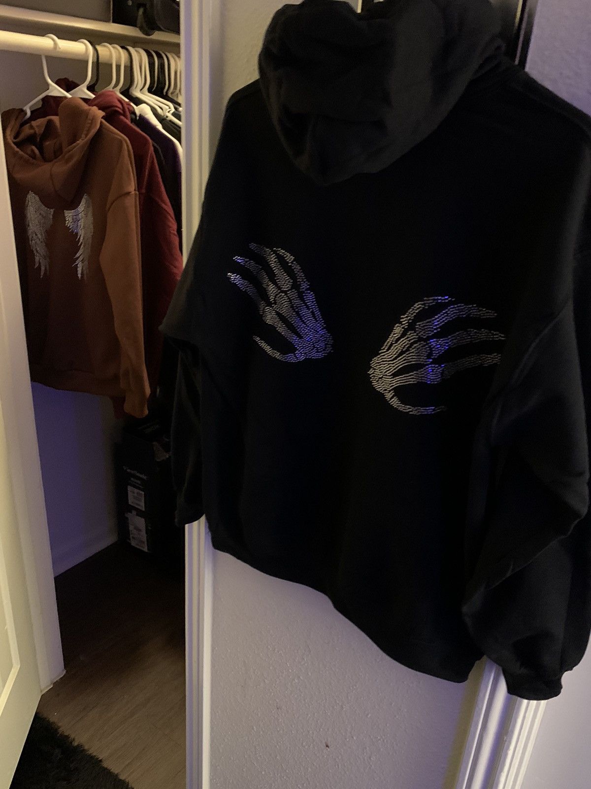 Vintage Rhinestones Skeleton Hands and Cross Hoodie Size US M / EU 48-50 / 2 - 15 Thumbnail