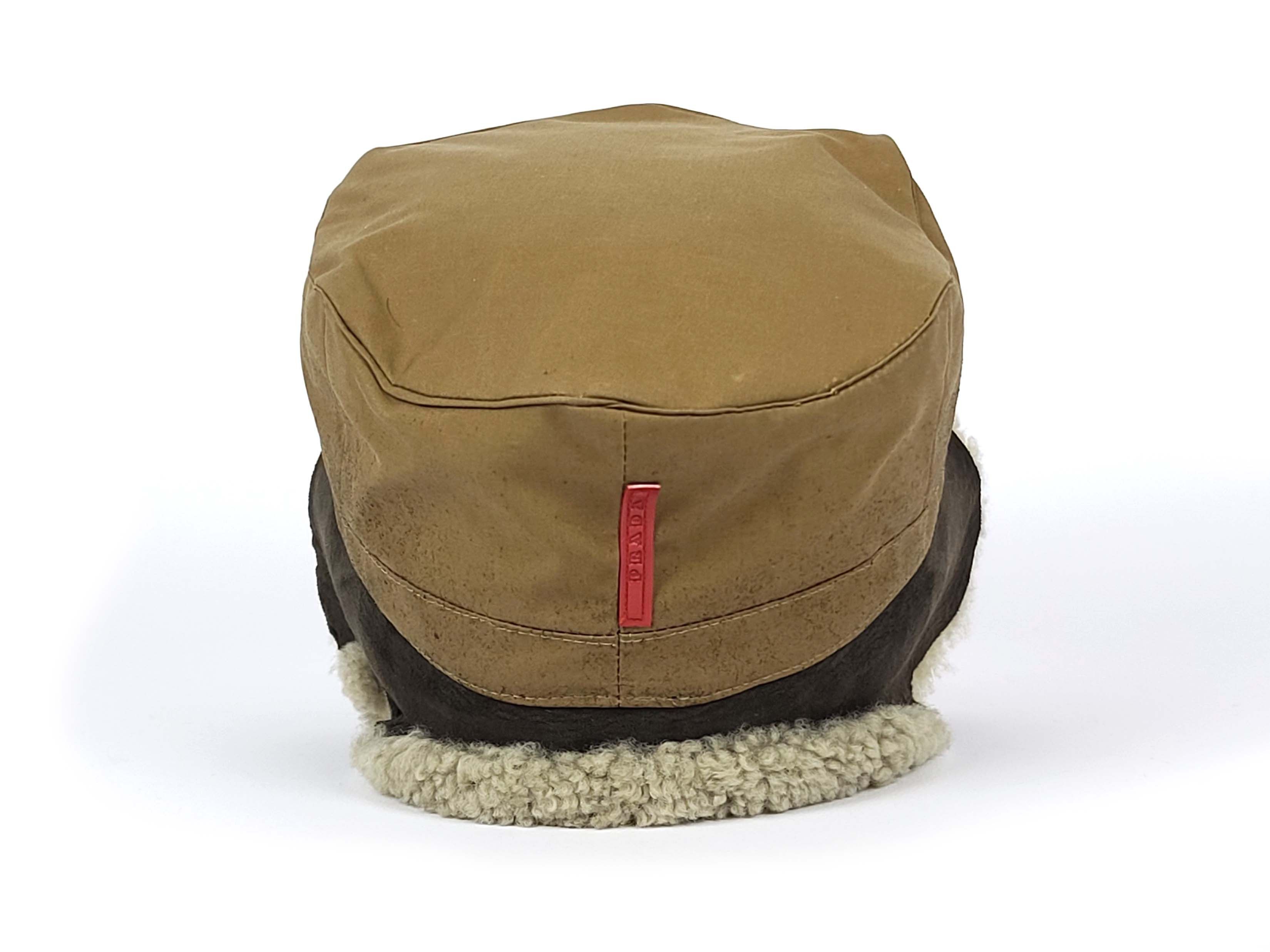 Prada Military Army Flat Cap Sheepskin Shearling Flap Hat Size ONE SIZE - 7 Thumbnail