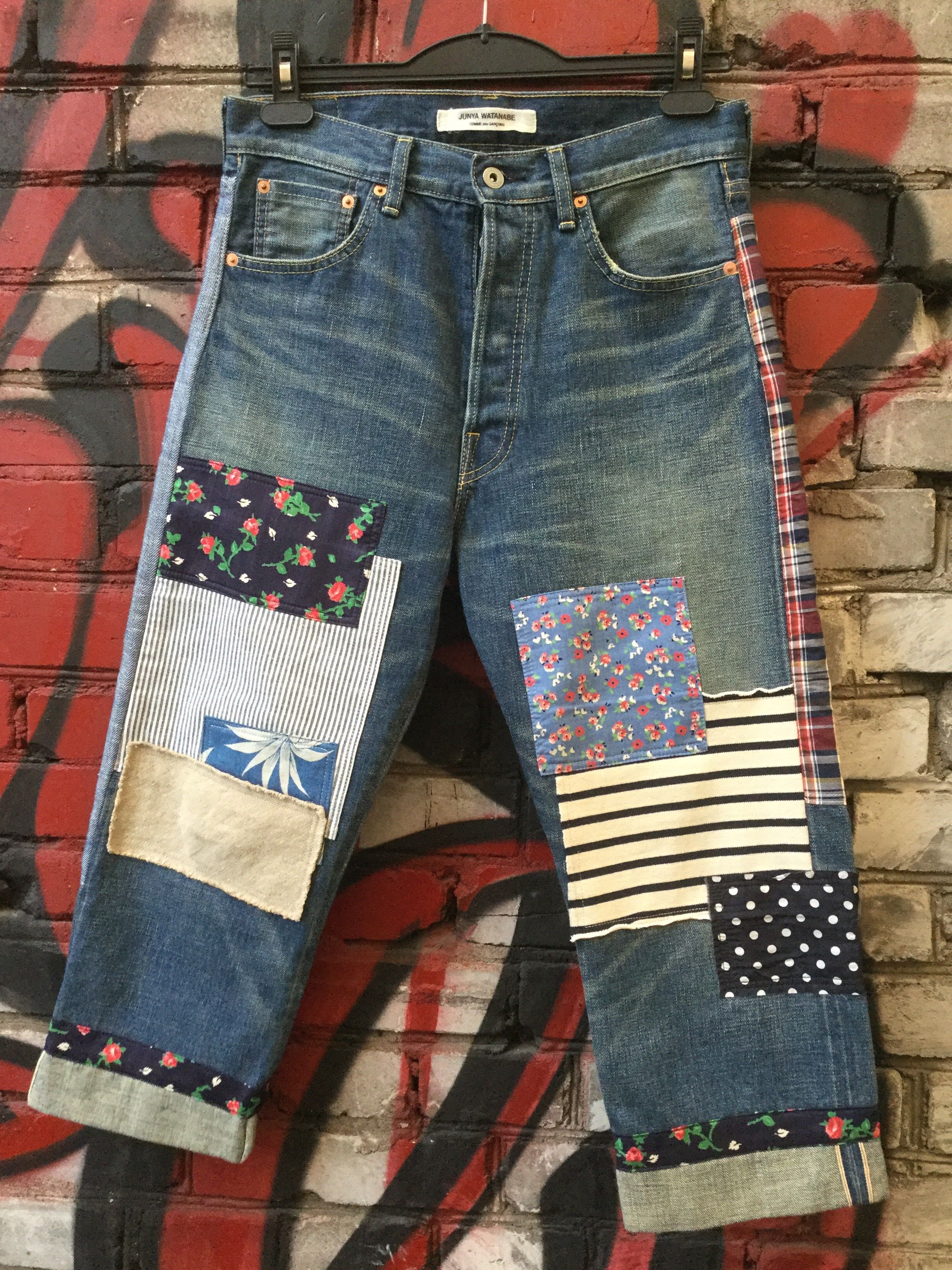 Pre-owned Comme Des Garcons X Junya Watanabe Patchwork Denim Cropped Jeans In Blue Patchwork