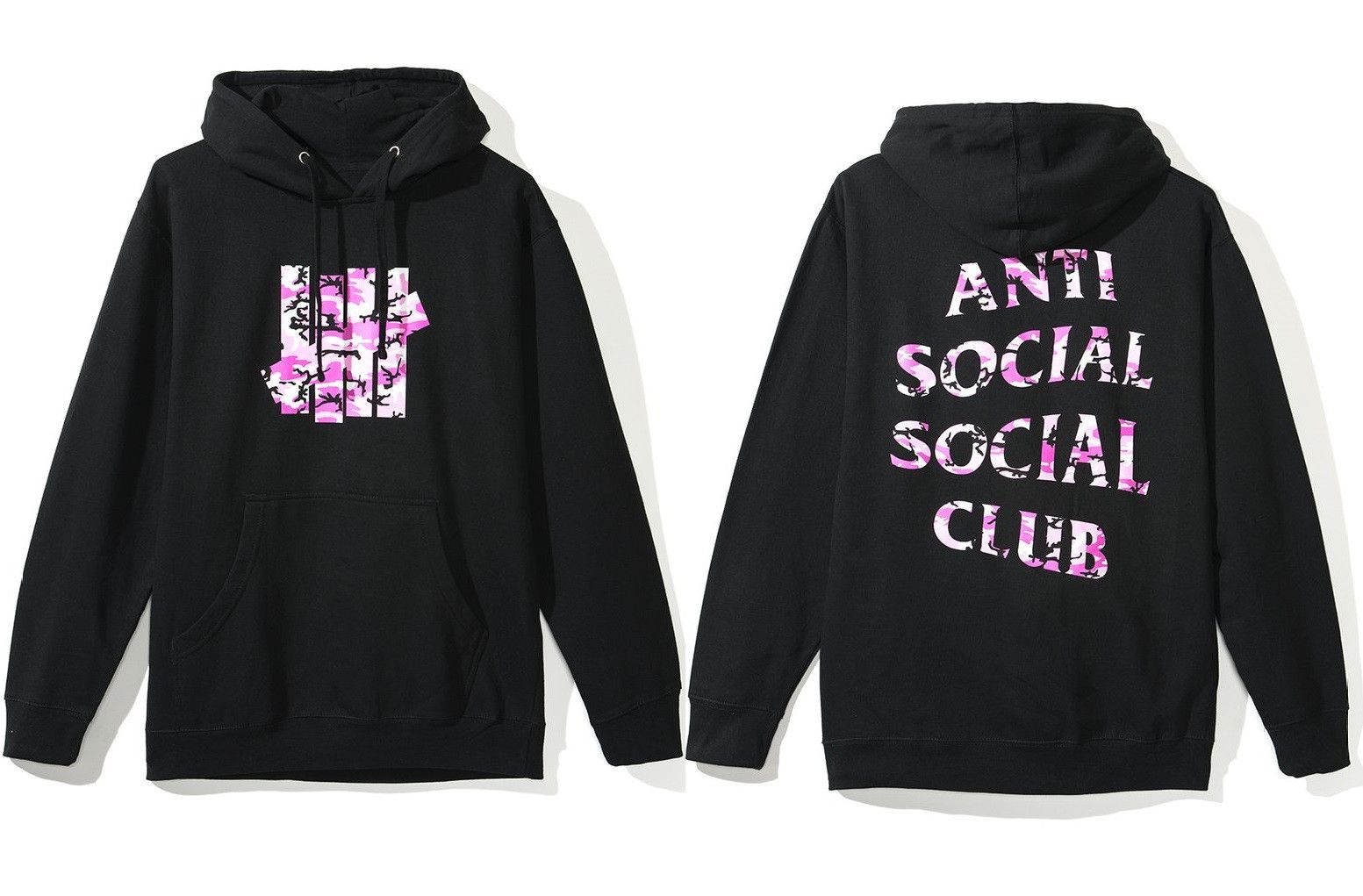 Undefeated DS ASSC x UNDFTD Pink Camo Black Hoodie in hand Supreme Grailed