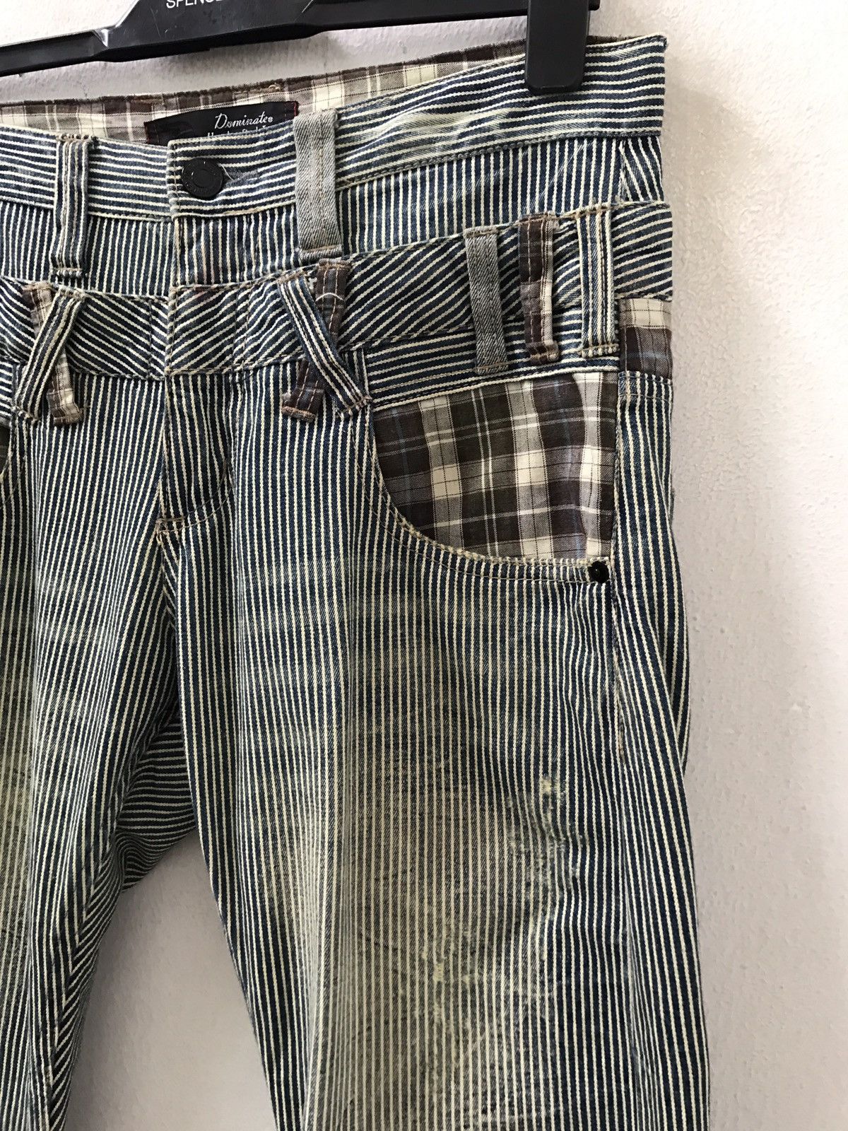 Vintage Dominated Handcrafted Double Waist Hickory Striped Denim Size US 31 - 9 Thumbnail