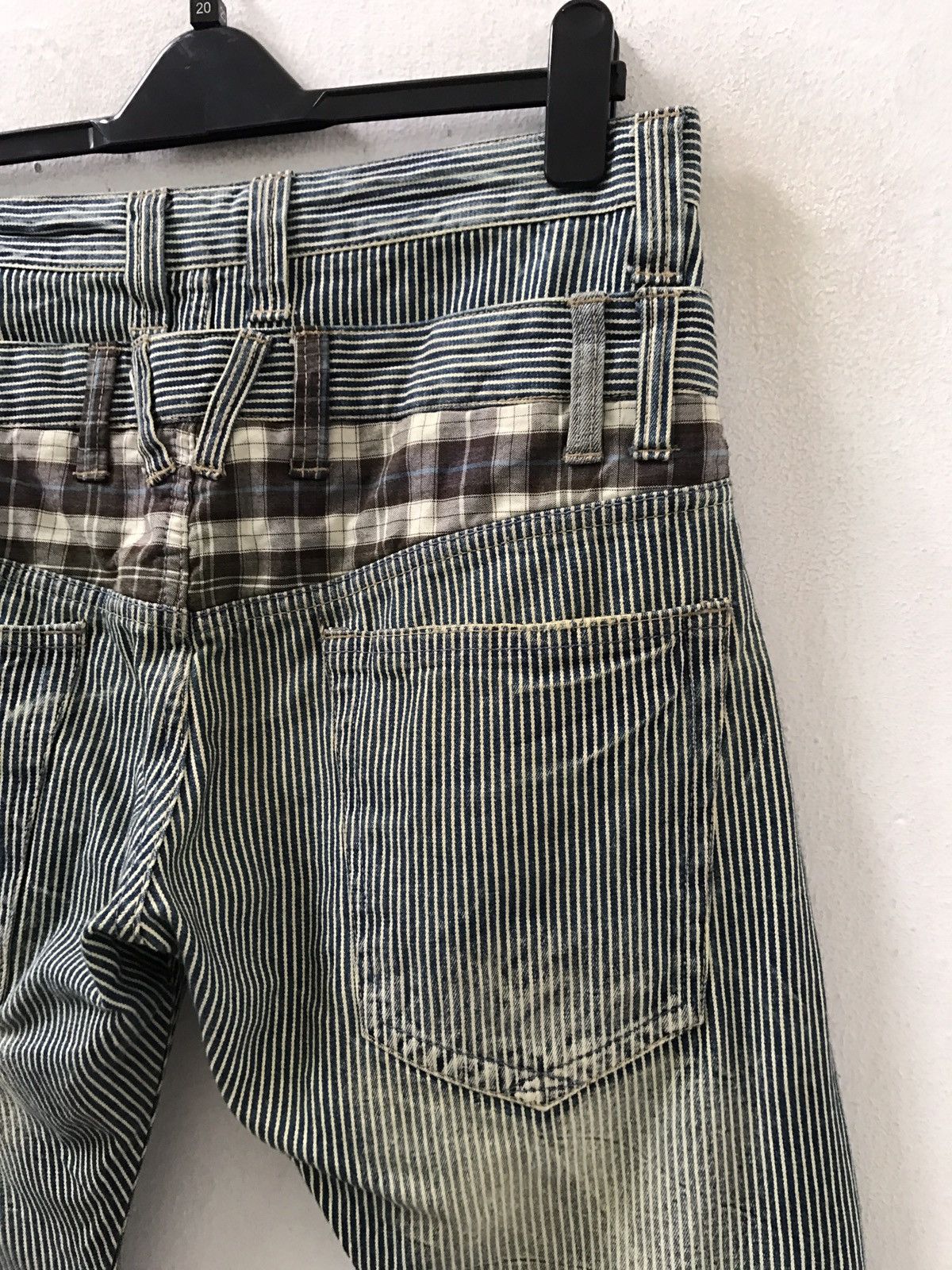 Vintage Dominated Handcrafted Double Waist Hickory Striped Denim Size US 31 - 20 Thumbnail