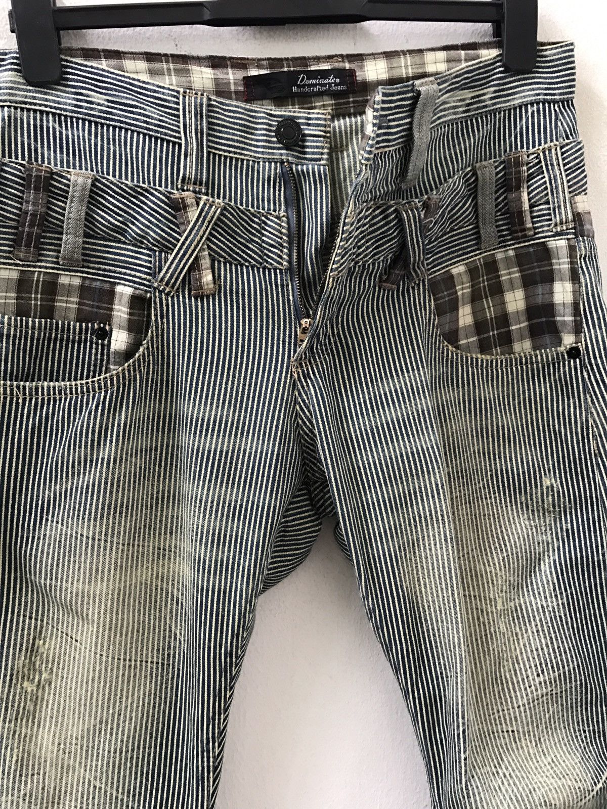 Vintage Dominated Handcrafted Double Waist Hickory Striped Denim Size US 31 - 12 Thumbnail