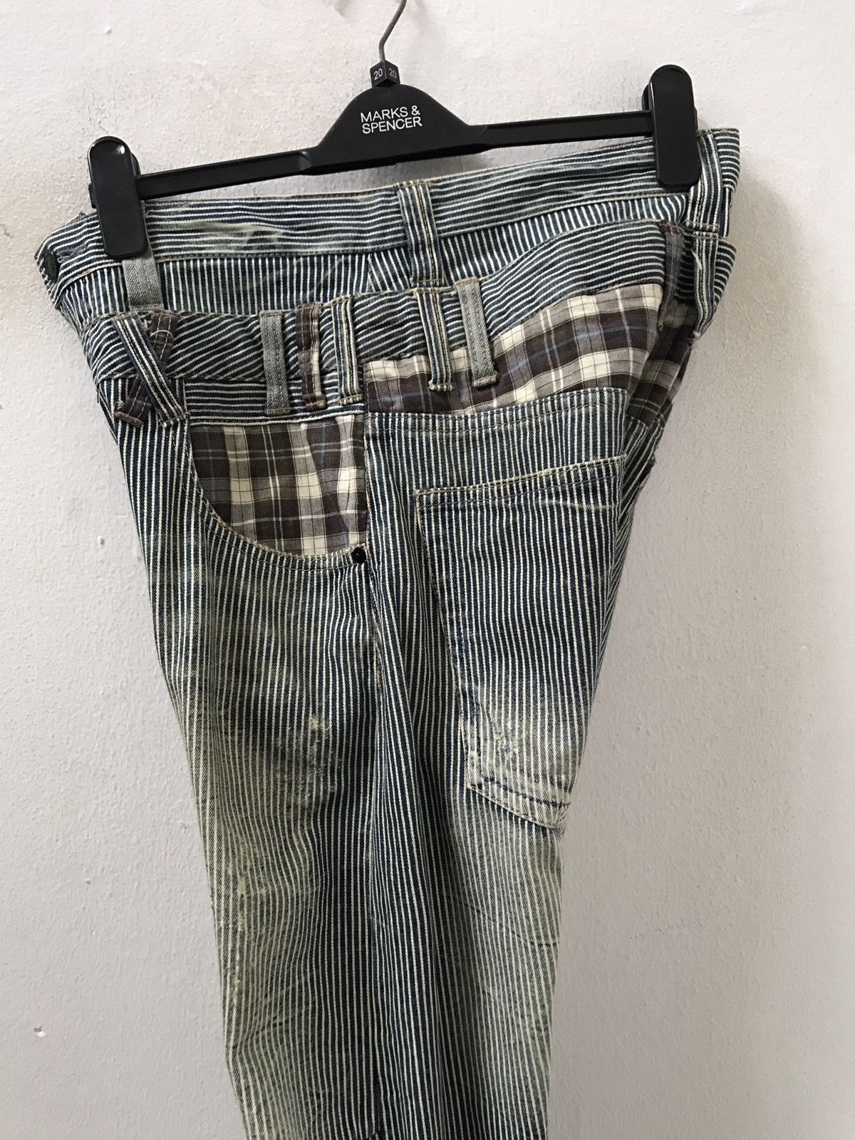 Vintage Dominated Handcrafted Double Waist Hickory Striped Denim Size US 31 - 23 Thumbnail