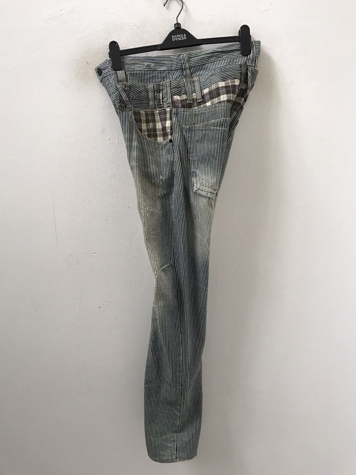 Vintage Dominated Handcrafted Double Waist Hickory Striped Denim Size US 31 - 22 Thumbnail