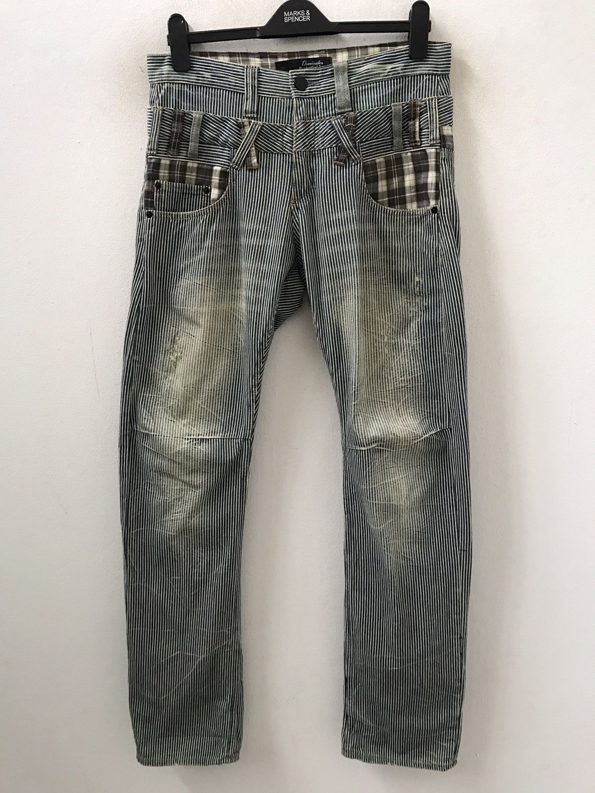 Vintage Dominated Handcrafted Double Waist Hickory Striped Denim Size US 31 - 6 Thumbnail