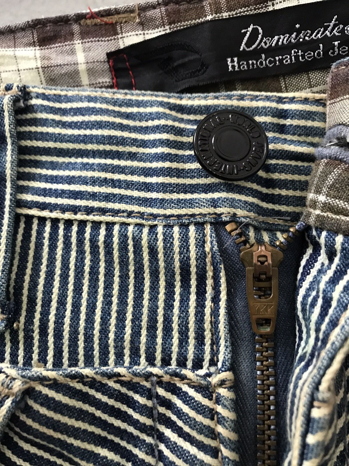 Vintage Dominated Handcrafted Double Waist Hickory Striped Denim Size US 31 - 11 Thumbnail