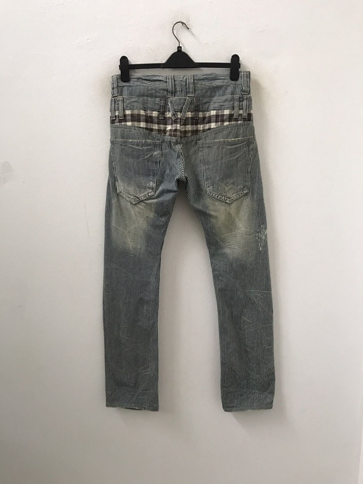 Vintage Dominated Handcrafted Double Waist Hickory Striped Denim Size US 31 - 18 Thumbnail