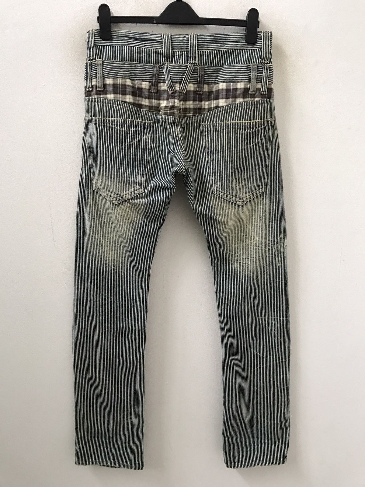 Vintage Dominated Handcrafted Double Waist Hickory Striped Denim Size US 31 - 17 Thumbnail