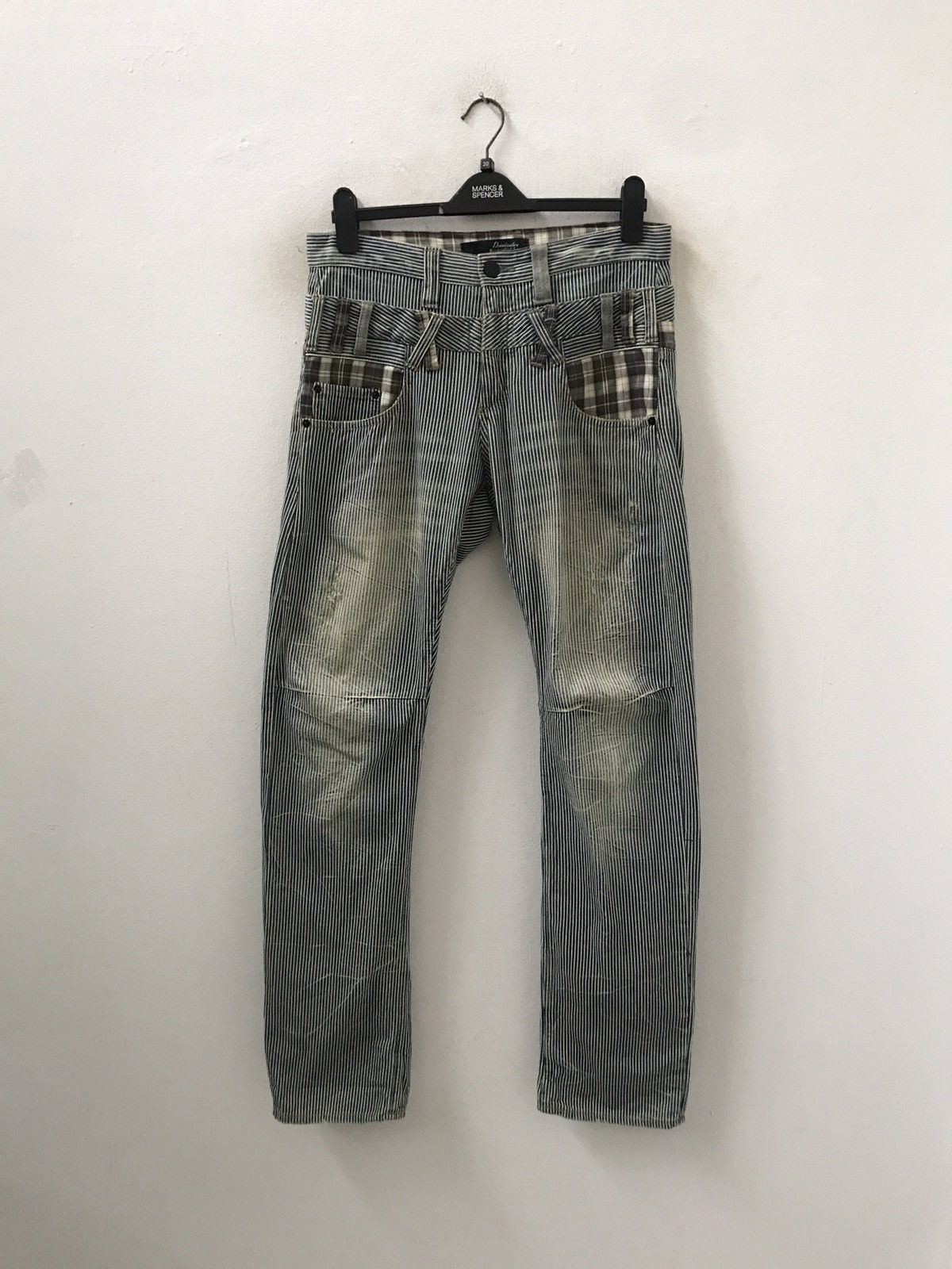 Vintage Dominated Handcrafted Double Waist Hickory Striped Denim Size US 31 - 7 Thumbnail
