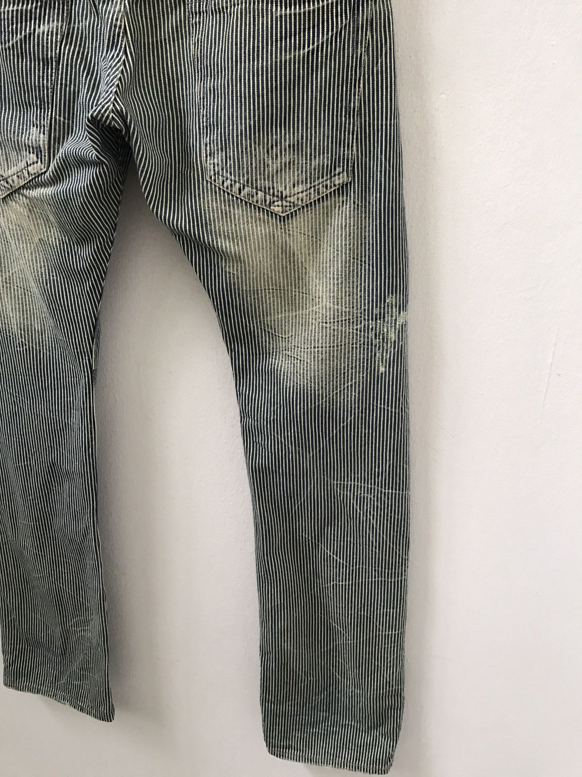 Vintage Dominated Handcrafted Double Waist Hickory Striped Denim Size US 31 - 21 Thumbnail