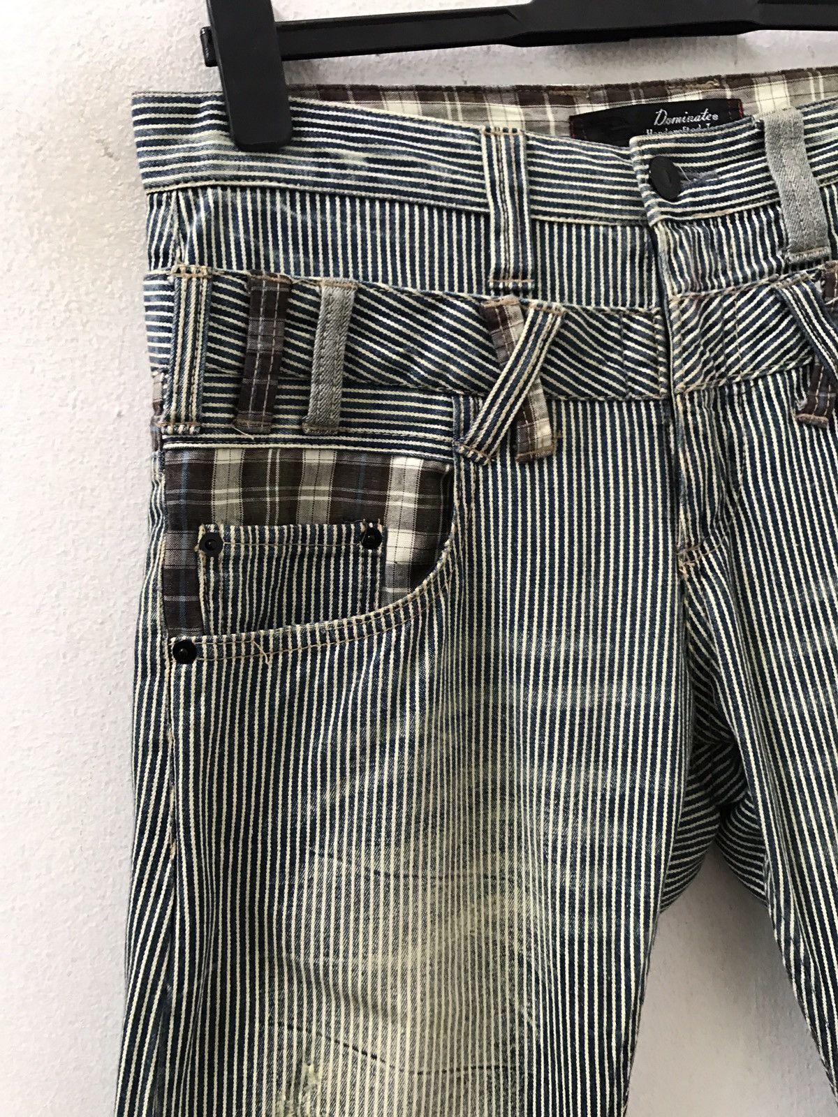 Vintage Dominated Handcrafted Double Waist Hickory Striped Denim Size US 31 - 8 Thumbnail
