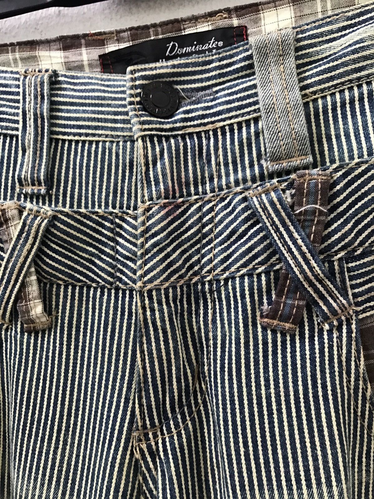 Vintage Dominated Handcrafted Double Waist Hickory Striped Denim Size US 31 - 10 Thumbnail