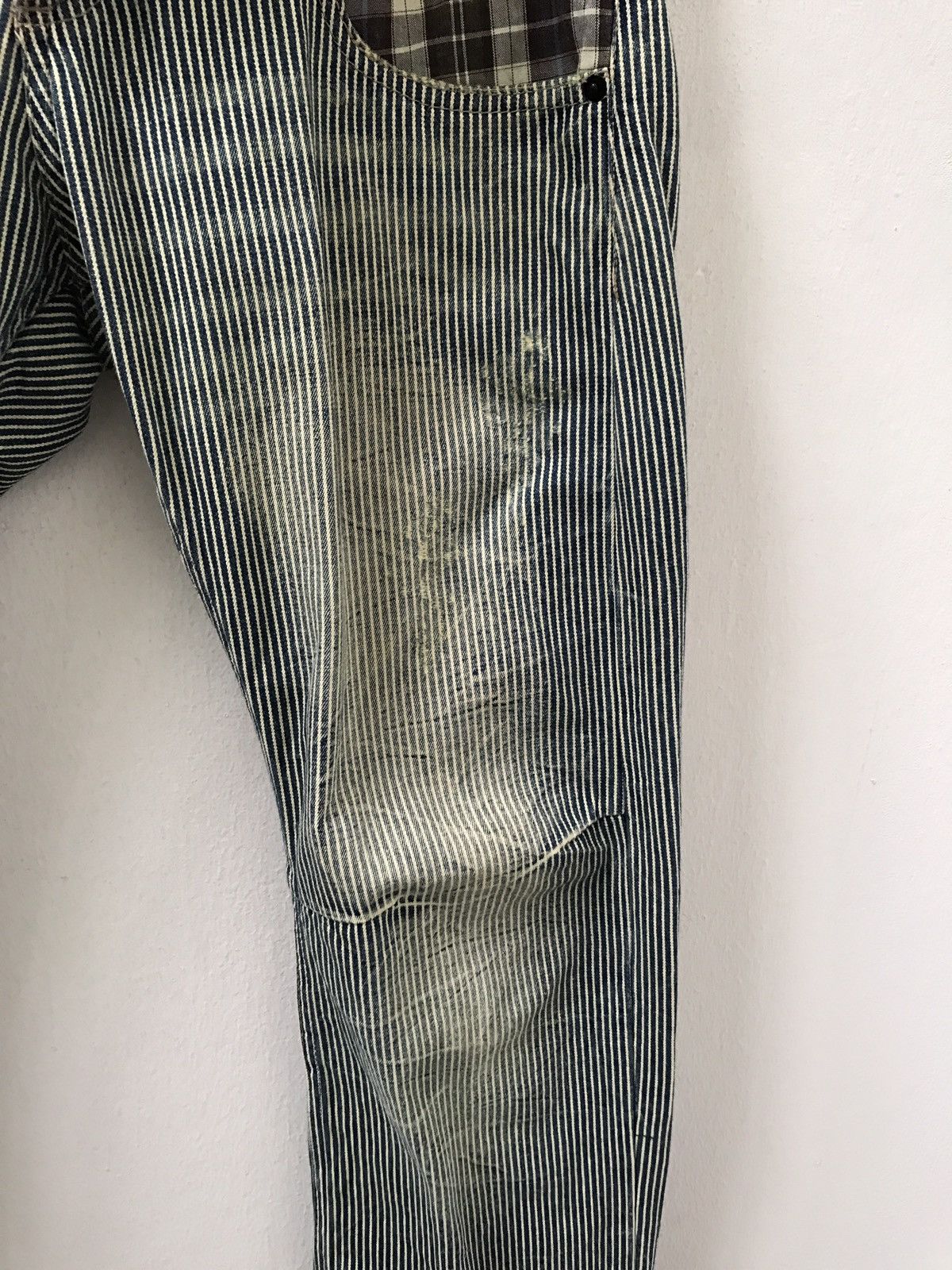Vintage Dominated Handcrafted Double Waist Hickory Striped Denim Size US 31 - 15 Thumbnail