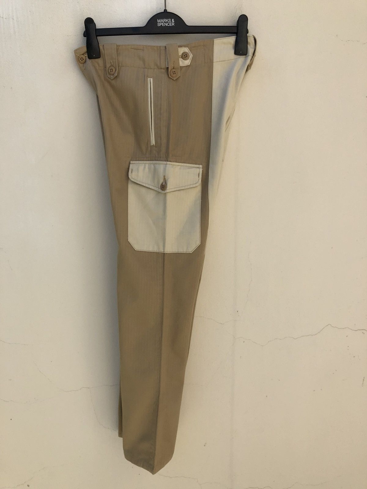 Post Overalls Made in Japan Herringbone Twill Patchwork Cargo Size US 31 - 14 Thumbnail