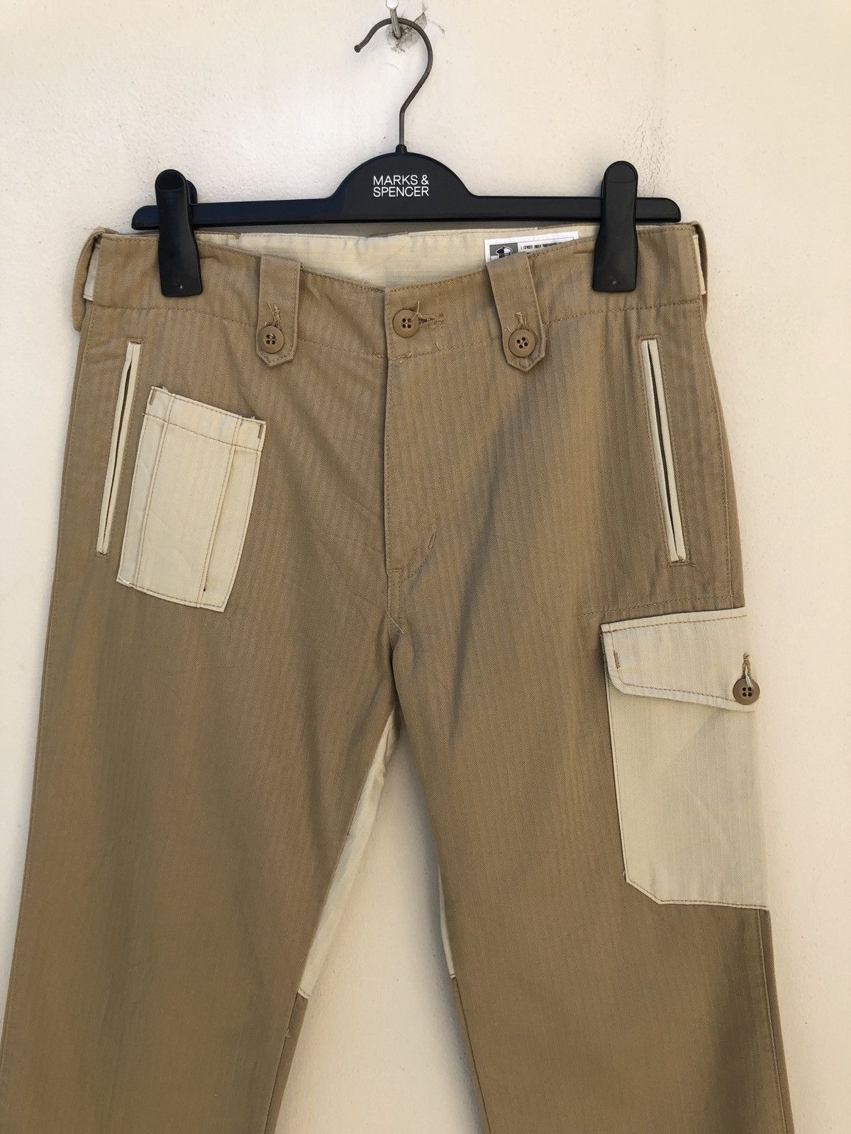 Post Overalls Made in Japan Herringbone Twill Patchwork Cargo Size US 31 - 10 Thumbnail