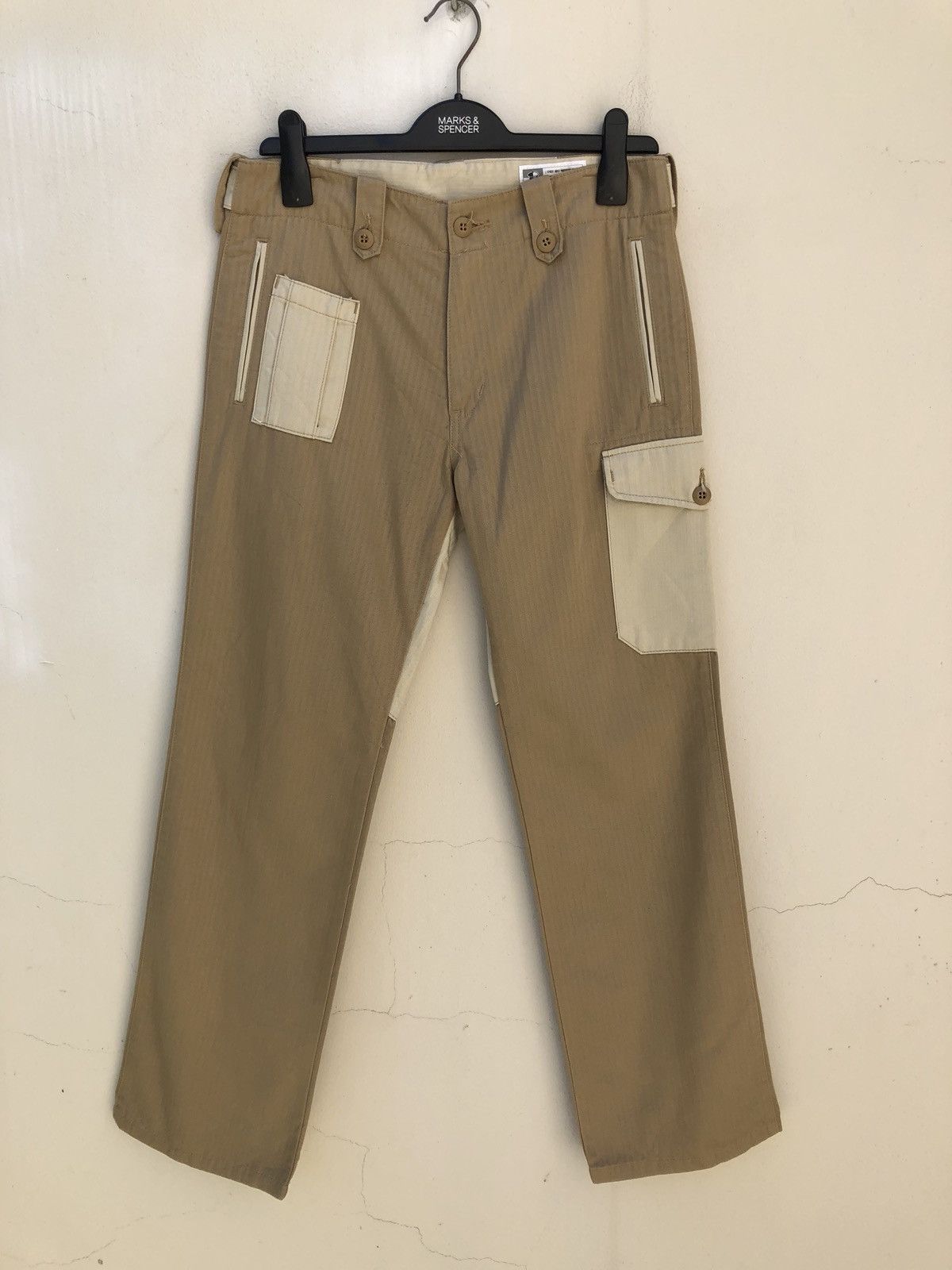 Post Overalls Made in Japan Herringbone Twill Patchwork Cargo Size US 31 - 9 Thumbnail