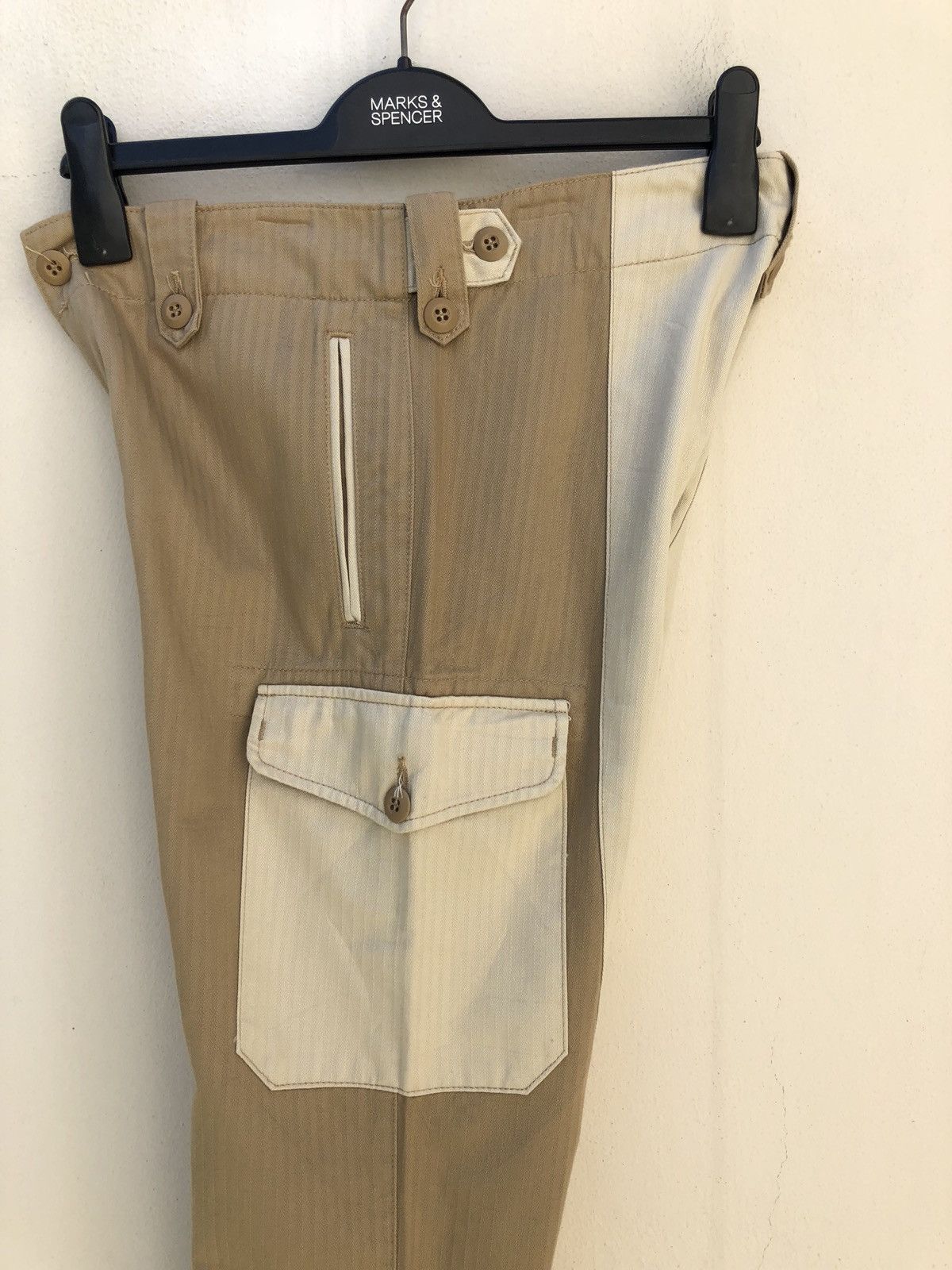 Post Overalls Made in Japan Herringbone Twill Patchwork Cargo Size US 31 - 15 Thumbnail