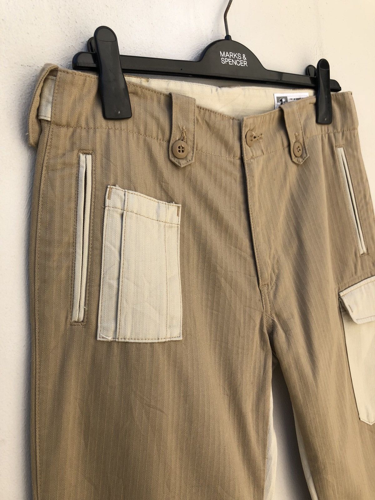 Post Overalls Made in Japan Herringbone Twill Patchwork Cargo Size US 31 - 11 Thumbnail