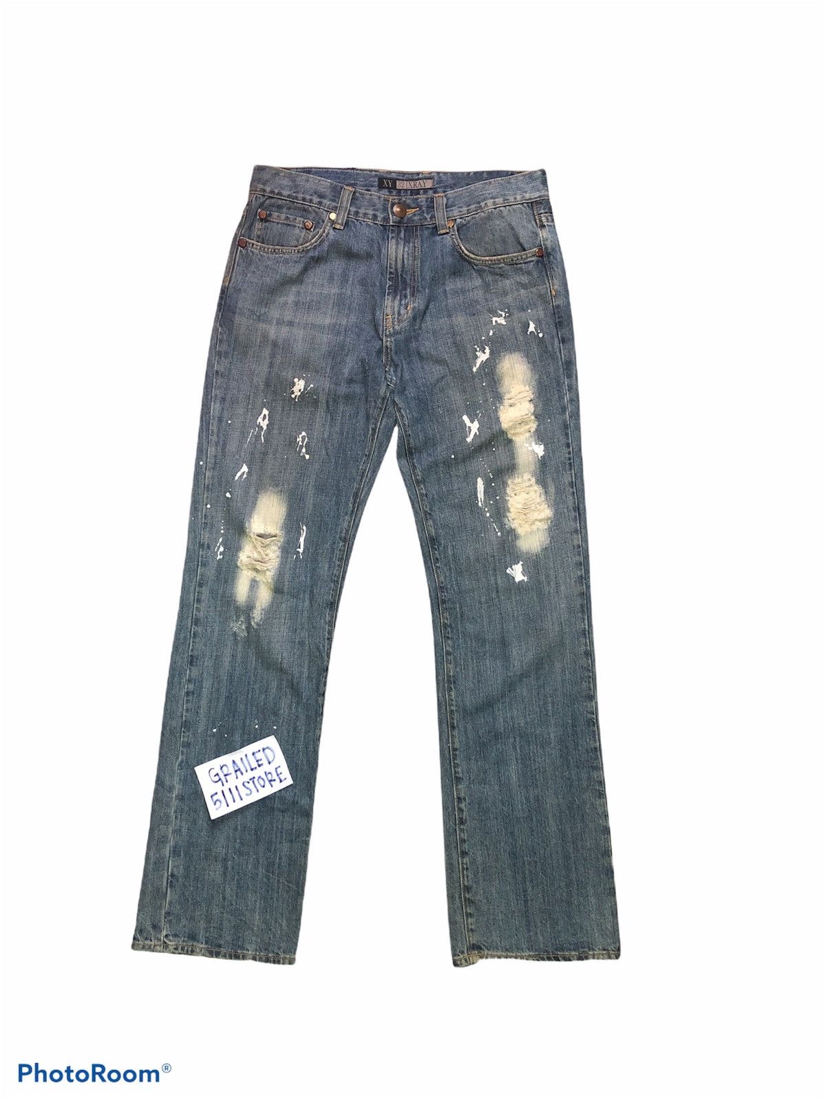 Japanese Brand XRAY PAINTED DISTRESSED DENIM Size US 34 / EU 50 - 1 Thumbnail