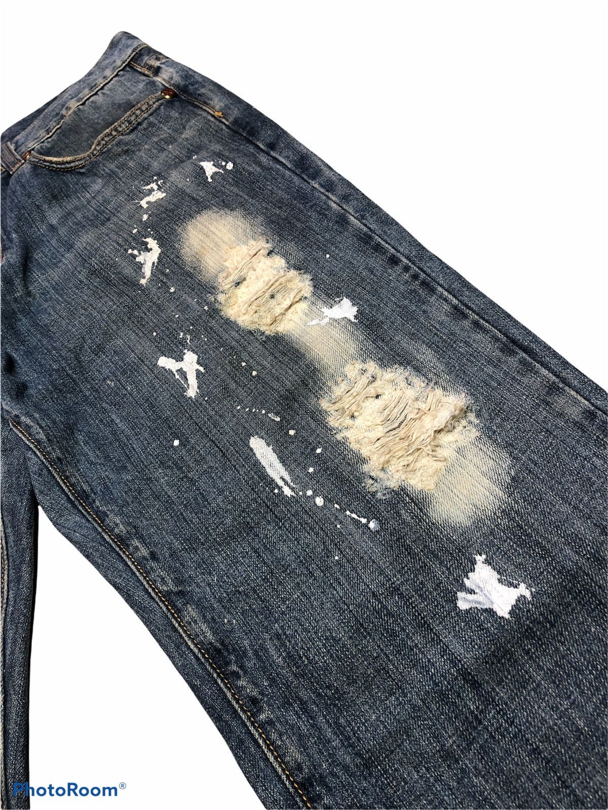Japanese Brand XRAY PAINTED DISTRESSED DENIM Size US 34 / EU 50 - 12 Thumbnail