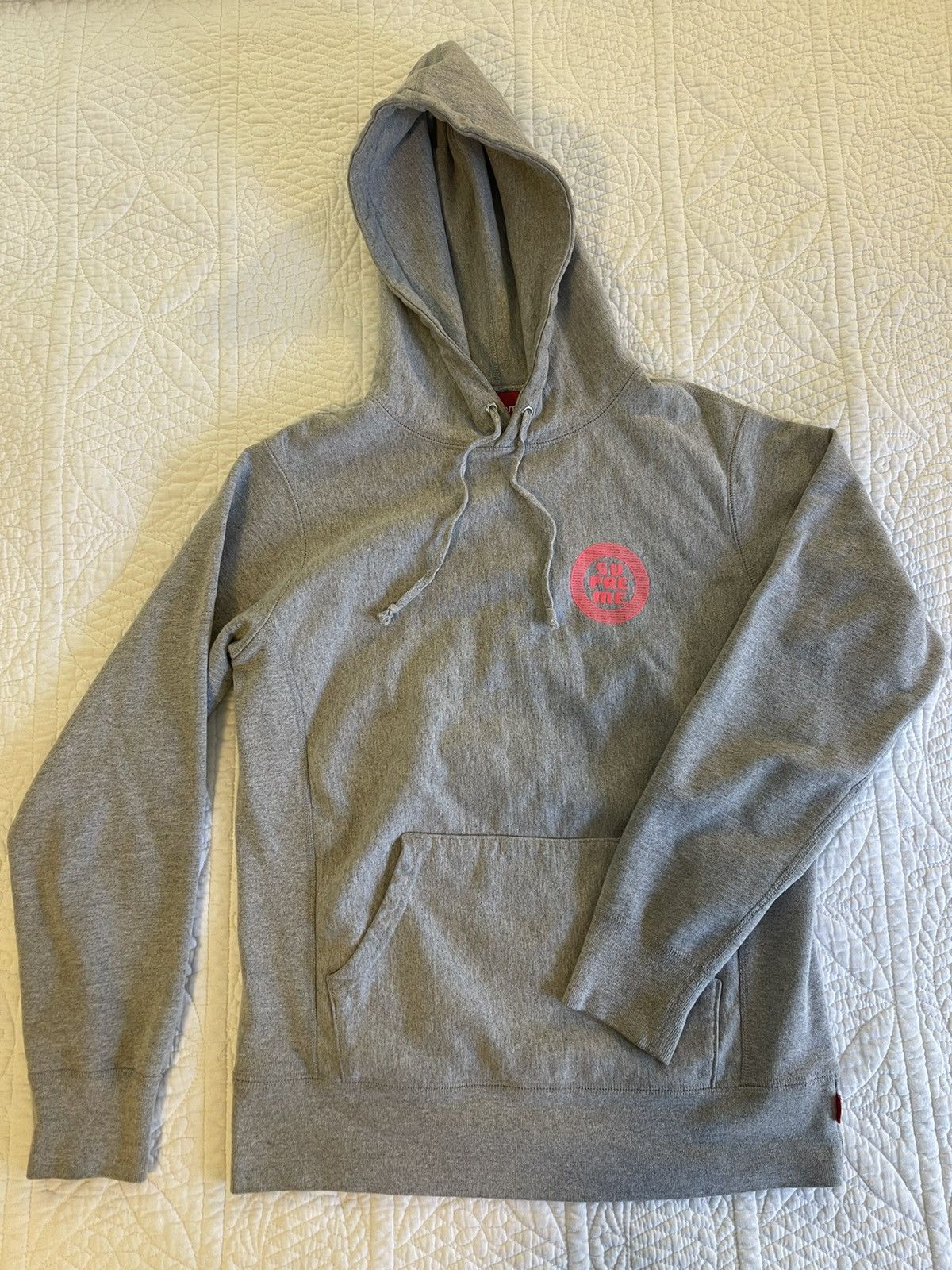 Supreme Heather Grey Hoodie With Pink Circular Logotype Grailed