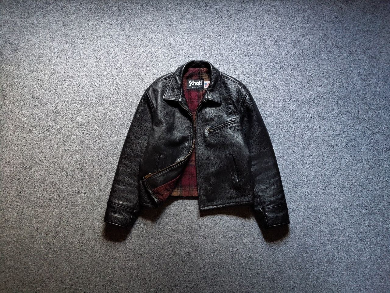 Rare Vintage Schott Leather хWool Jacket Made in USA Lot681