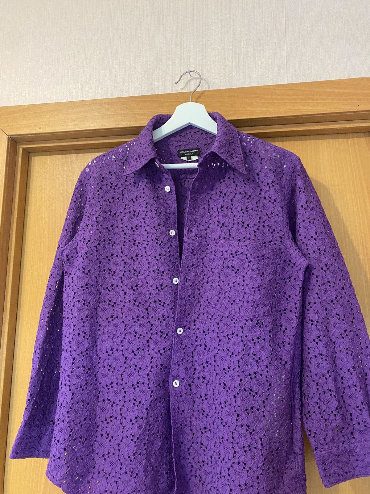 image of Comme Des Garcons Homme Plus Archive Floral Lace Shirt By Cdgh+ in Violet, Men's (Size Small)