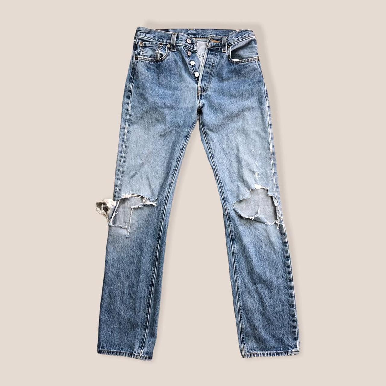 Levi's Vintage distressed heavily work Levi’s 501 denim jeans. Size US 28 / EU 44 - 1 Thumbnail