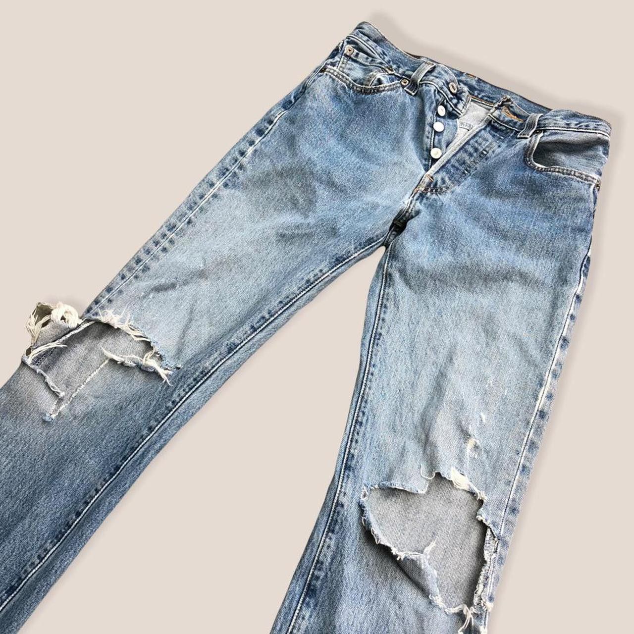 Levi's Vintage distressed heavily work Levi’s 501 denim jeans. Size US 28 / EU 44 - 2 Thumbnail