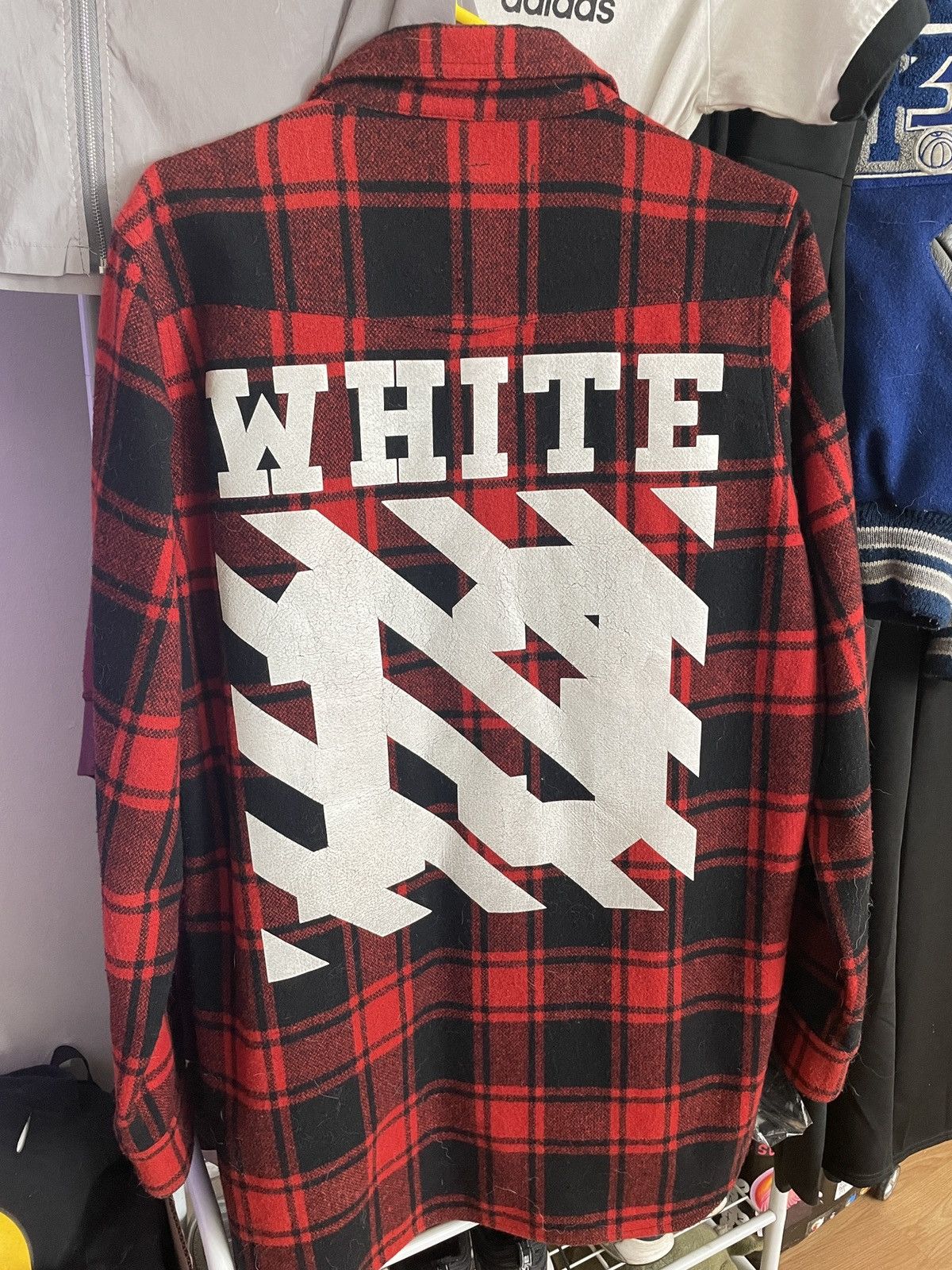 Off-White Off-White 13 Flannel Plaid Red & Black Shirt Jacket Sz 