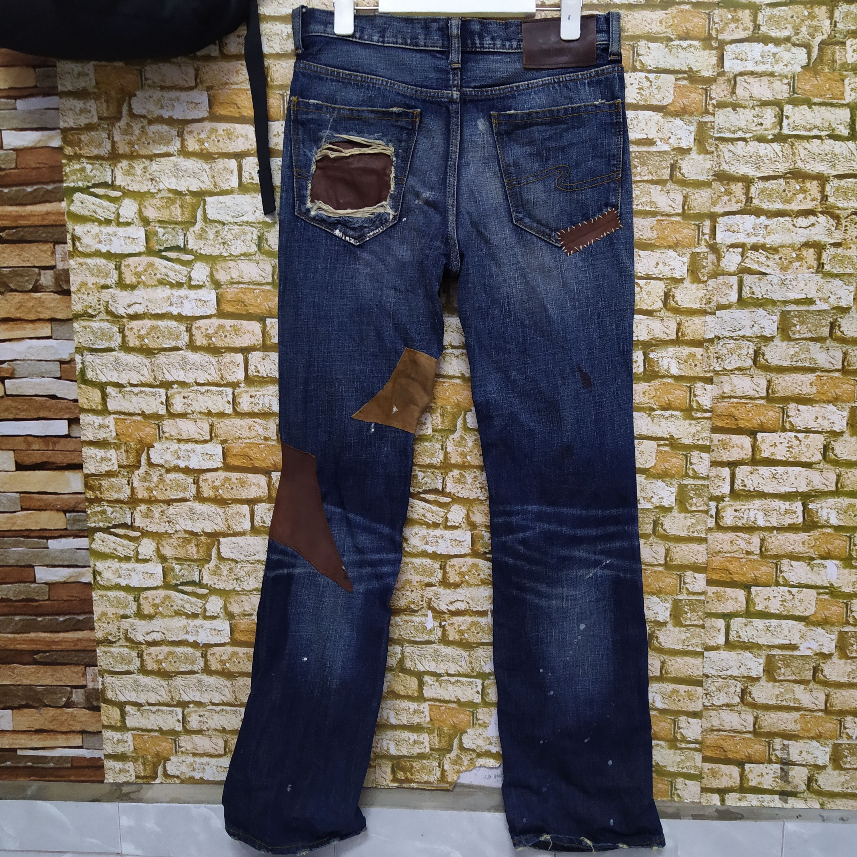 Japanese Brand BAP BOND & PEACE DENIM BORO LEATHER DISTRESSED DENIM (D212) Size US 30 / EU 46 - 7 Thumbnail