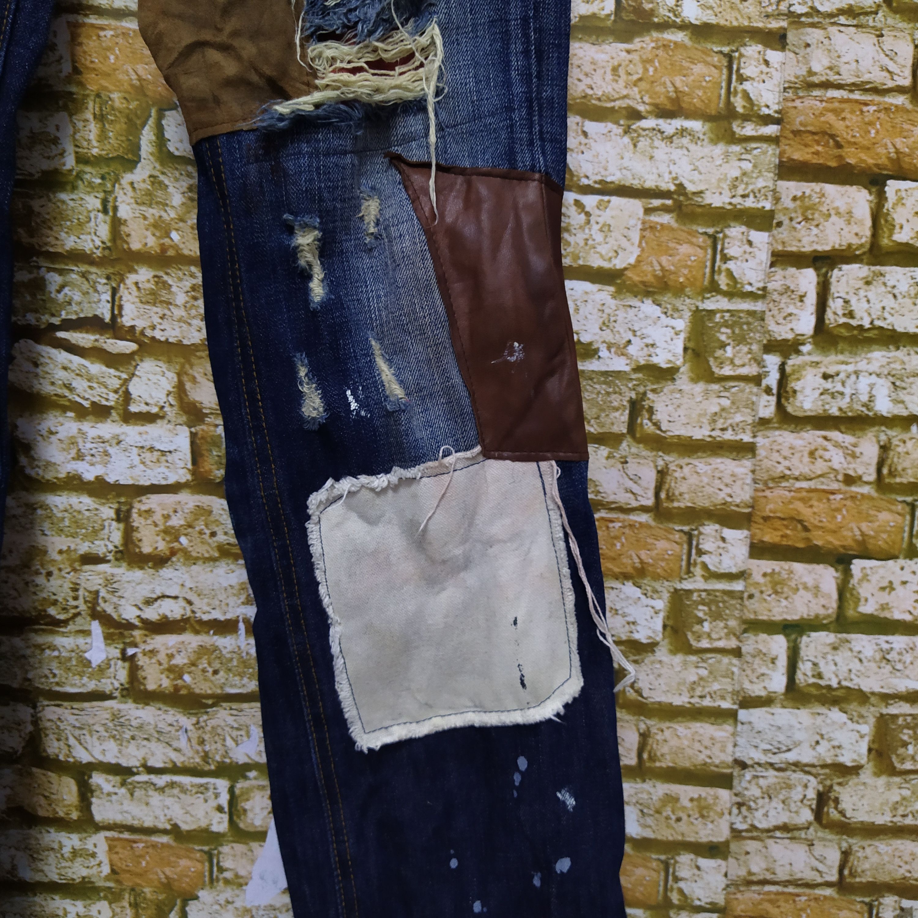 Japanese Brand BAP BOND & PEACE DENIM BORO LEATHER DISTRESSED DENIM (D212) Size US 30 / EU 46 - 2 Thumbnail
