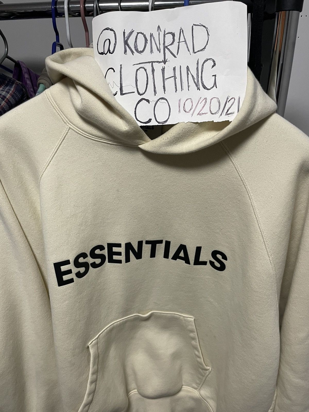 Fear of God store Essentials Full Zip Up Hoodie Applique Logo Buttercream Size L