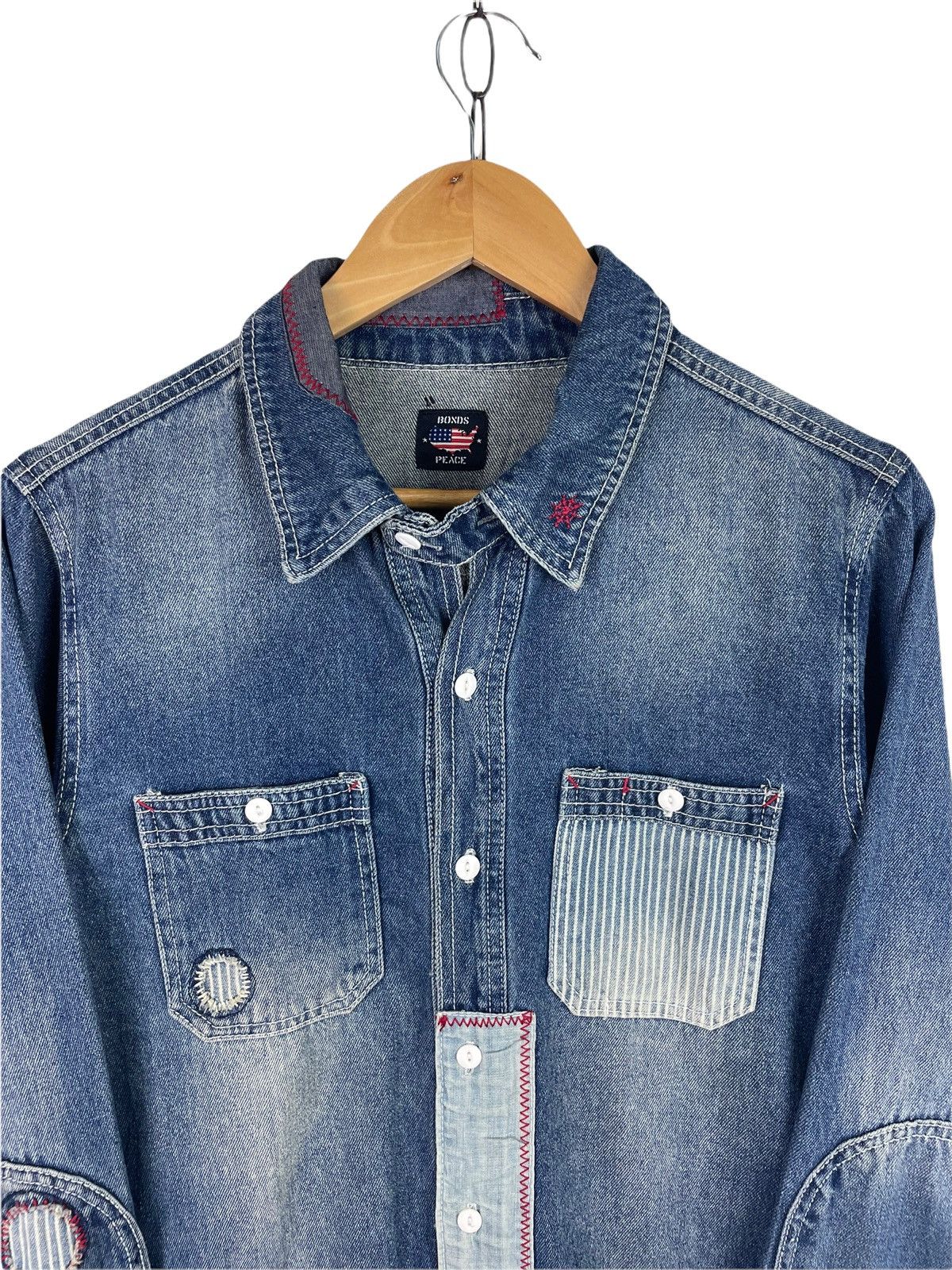 Japanese Brand Rebuild Bond Peace Patchwork Denim Jacket Size US M / EU 48-50 / 2 - 2 Thumbnail