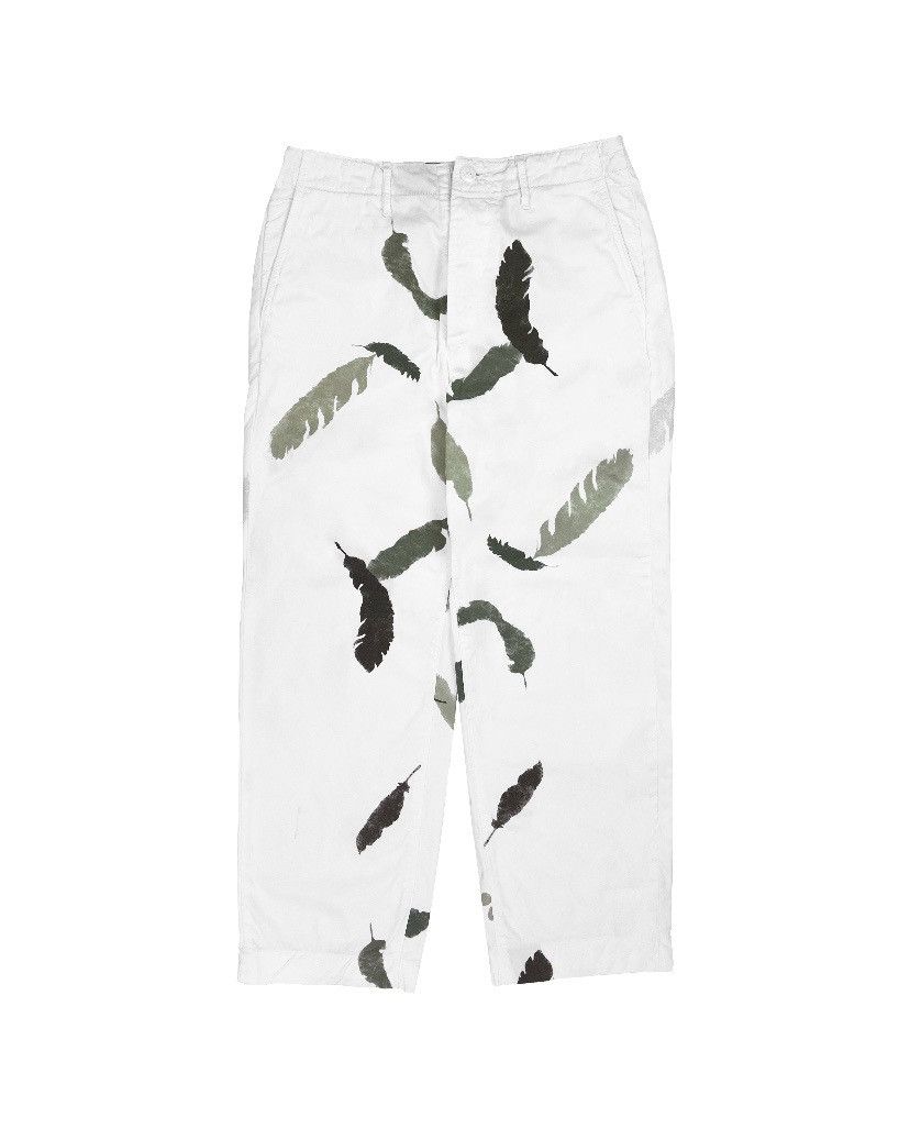 Kapital Kapital Feather Print Back-Buckle White Chino Trousers Size US 29 - 1 Thumbnail