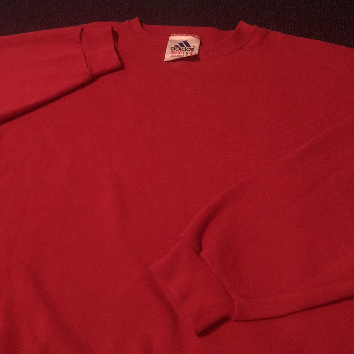 Adidas Vintage 90s Adidas Red Blank Heavyweight Crewneck Made in US Size US L / EU 52-54 / 3 - 1 Thumbnail