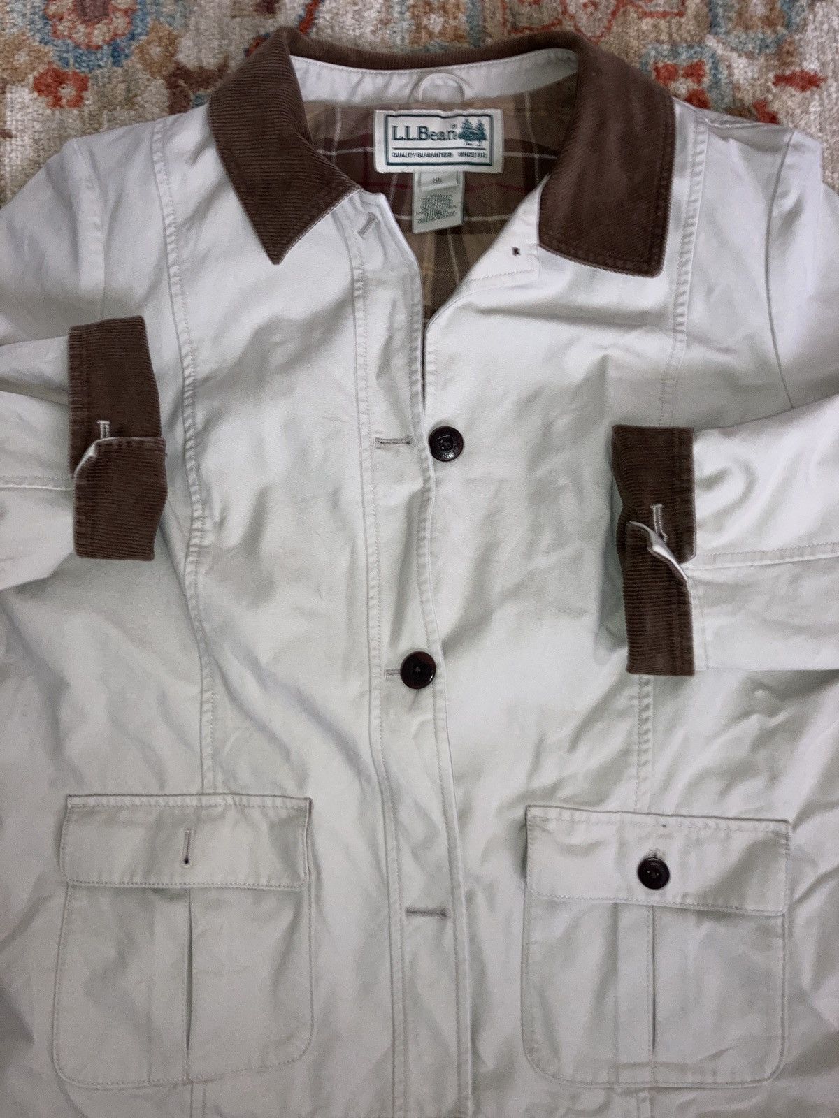 L.L. Bean VTG LL Bean Beige Trench Coat w/ Brown Corduroy Accents Size US M / EU 48-50 / 2 - 2 Thumbnail