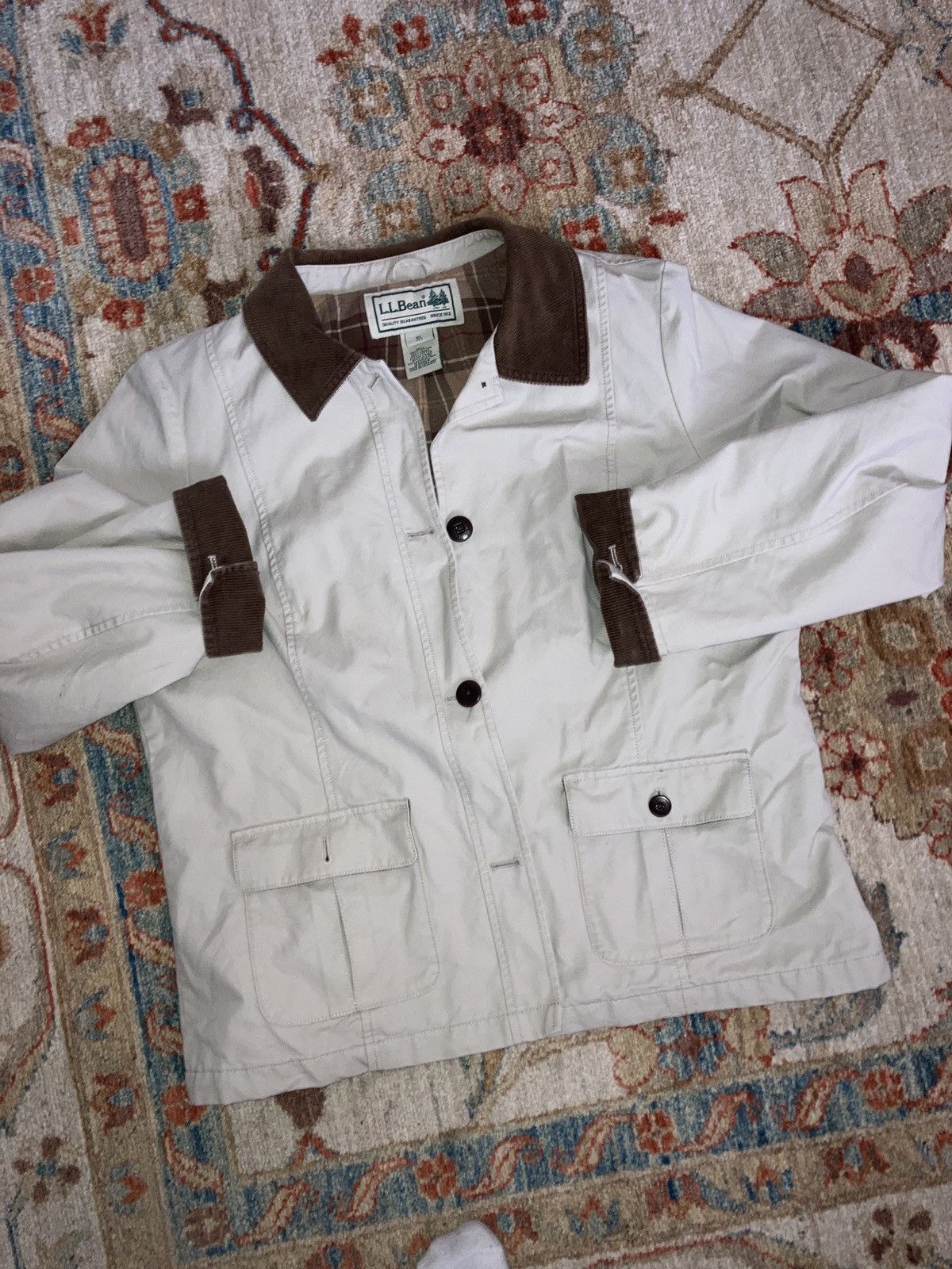 L.L. Bean VTG LL Bean Beige Trench Coat w/ Brown Corduroy Accents Size US M / EU 48-50 / 2 - 1 Thumbnail