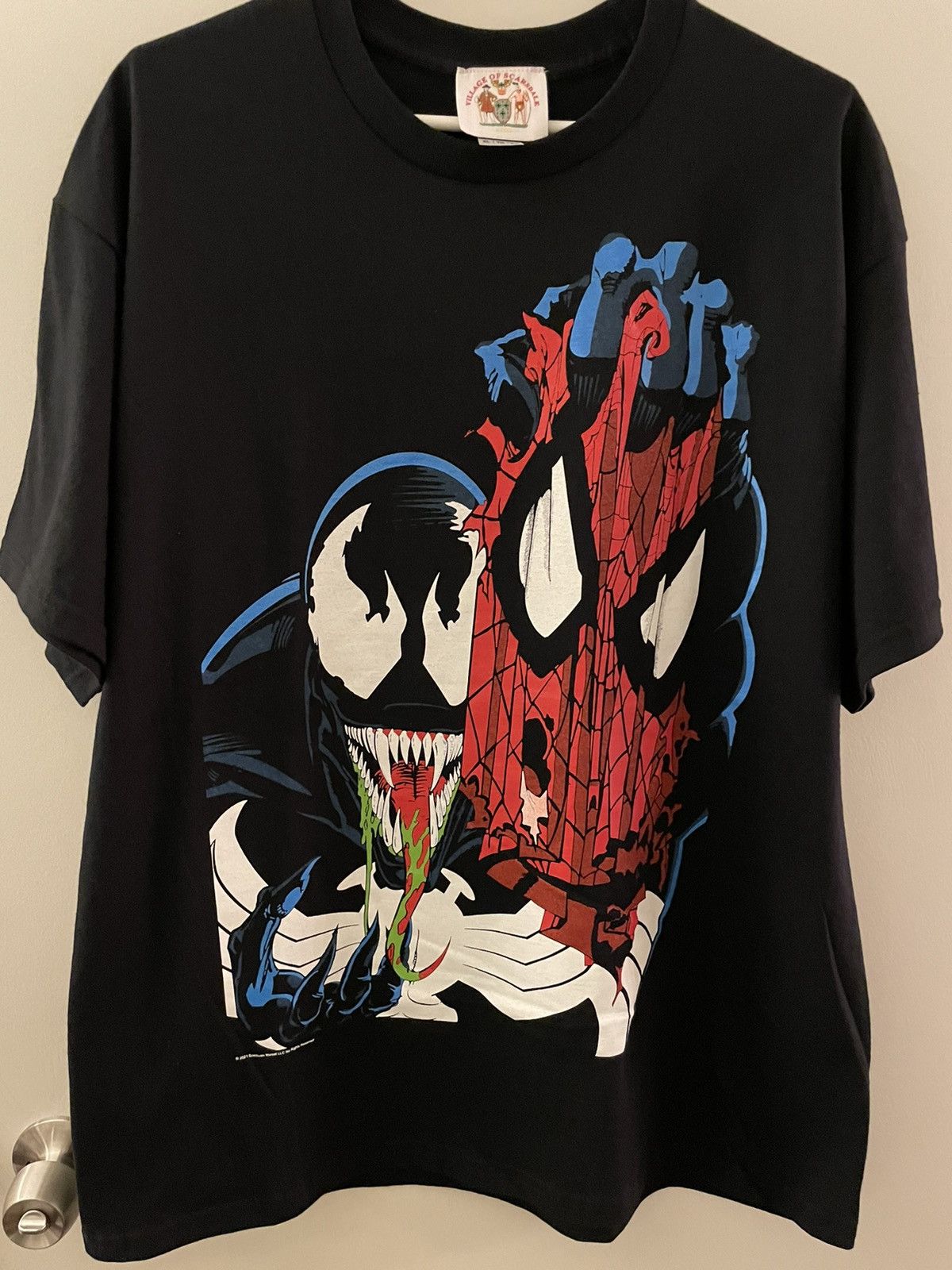 cyber y2k Spiderman Venom Tribal Reflective stretch graphic t-shirt mens  small