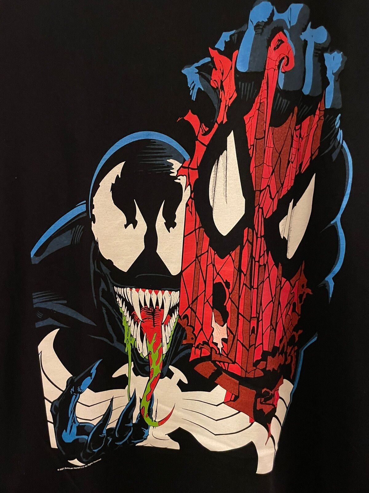 cyber y2k Spiderman Venom Tribal Reflective stretch graphic t-shirt mens  small